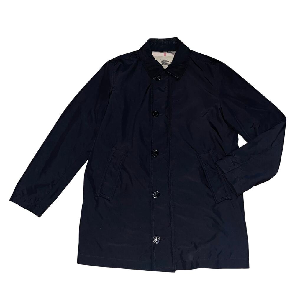 Burberry Men's Jacket Medium Black Zip Button Quilted Lining M Coat Quiet Luxury